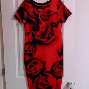 Alexia Admor Red and Black Rose Midi Dress